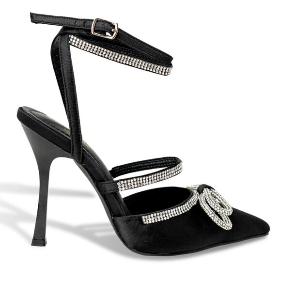 Women’s Rhinestone Embellished Pointed Toe Heels with Ankle Straps - Picture 2 of 4